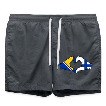 Bosnien Finnland Flagge Hände Herzform - Badeshorts - Anthrazit - Vorne - AI Model Male 185 light (185cm)