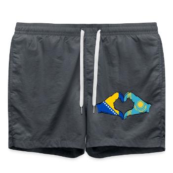 Bosnie Kazakhstan Drapeau Mains Coeur Forme - Short de bain - charbon - Devant - AI Model Male 185 light (185cm)