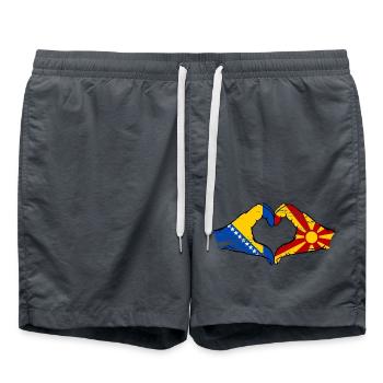 Bosnie Macédoine drapeau mains forme de coeur utilisé - Short de bain - charbon - Devant - AI Model Male 185 light (185cm)