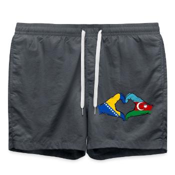 Bosnia Azerbaijan Flag Hands Heart Shape Used - Swim Trunks - anthracite - Front - AI Model Male 185 light (185cm)