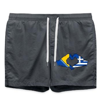 Bosnia Greece Flag Hands Heart Shape Used - Swim Trunks - anthracite - Front - AI Model Male 185 light (185cm)