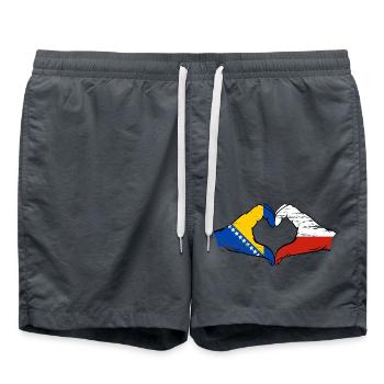 Bosnie Pologne drapeau mains forme de coeur utilisé - Short de bain - charbon - Devant - AI Model Male 185 light (185cm)