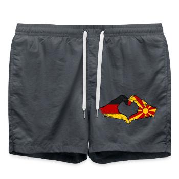 Allemagne Macédoine Drapeau Mains Coeur Forme Utilisé - Short de bain - charbon - Devant - AI Model Male 185 light (185cm)