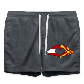 Autriche Macédoine Drapeau Mains Coeur Forme - Short de bain - charbon - Devant - AI Model Male 185 light (185cm)