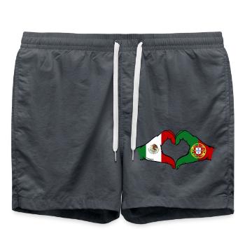 Mexiko Portugal Flagge Hände Herzform - Badeshorts - Anthrazit - Vorne - AI Model Male 185 light (185cm)