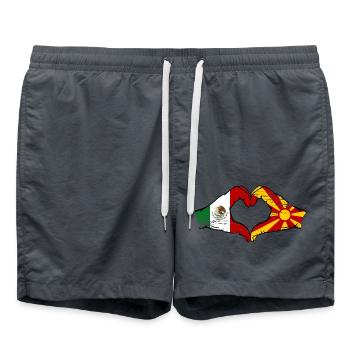 Mexique Mecedonia Drapeau Mains Coeur Forme Utilisé - Short de bain - charbon - Devant - AI Model Male 185 light (185cm)