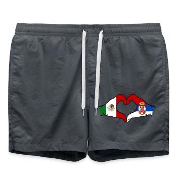 Mexico Serbia Flag Hands Heart Shape - Swim Trunks - anthracite - Front - AI Model Male 185 light (185cm)