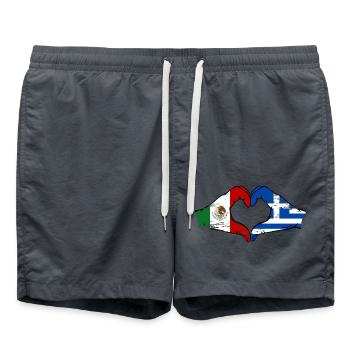 Mexique Grèce Drapeau Mains Coeur Forme Utilisé - Short de bain - charbon - Devant - AI Model Male 185 light (185cm)