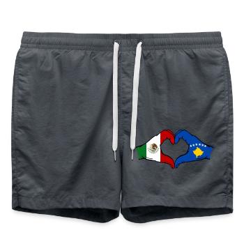 Mexico Kosovo Flag Hands Heart Shape - Swim Trunks - anthracite - Front - AI Model Male 185 light (185cm)