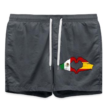 Mexico Spain Flag Hands Heart Shape Used - Swim Trunks - anthracite - Front - AI Model Male 185 light (185cm)