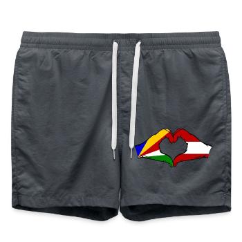 Seychelles Autriche Drapeau Mains Coeur Forme - Short de bain - charbon - Devant - AI Model Male 185 light (185cm)