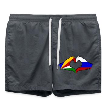 Seychellen Russland Flagge Hände Herzform - Badeshorts - Anthrazit - Vorne - AI Model Male 185 light (185cm)