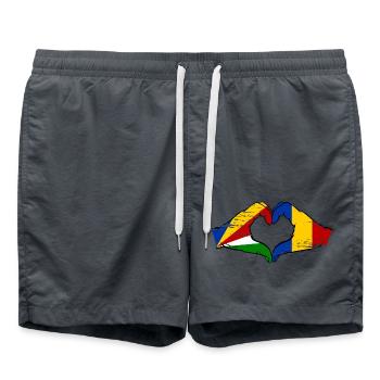 Seychelles Roumanie drapeau mains forme de coeur utilisé - Short de bain - charbon - Devant - AI Model Male 185 light (185cm)