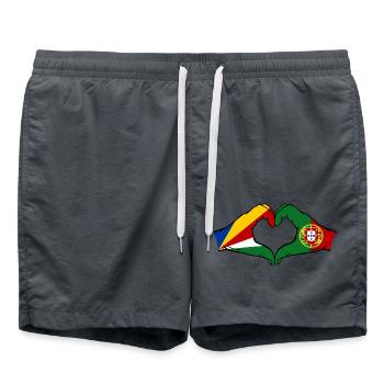 Seychellen Portugal Flagge Hände Herzform - Badeshorts - Anthrazit - Vorne - AI Model Male 185 light (185cm)