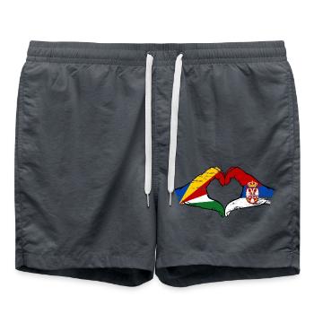 Seychelles Serbia flag hands heart shape used - Swim Trunks - anthracite - Front - AI Model Male 185 light (185cm)