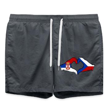 Serbien Tschechien Flagge Hände Herzform - Badeshorts - Anthrazit - Vorne - AI Model Male 185 light (185cm)