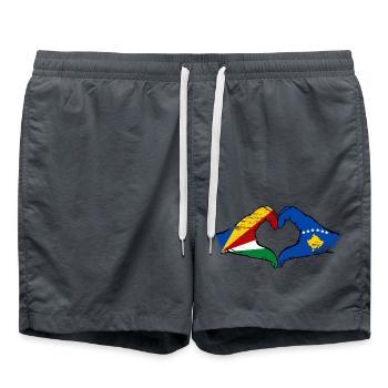 Seychelles Kosovo drapeau mains forme de coeur utilisé - Short de bain - charbon - Devant - AI Model Male 185 light (185cm)