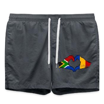 Südafrika Rumänien Flagge Hände Herzform used - Badeshorts - Anthrazit - Vorne - AI Model Male 185 light (185cm)