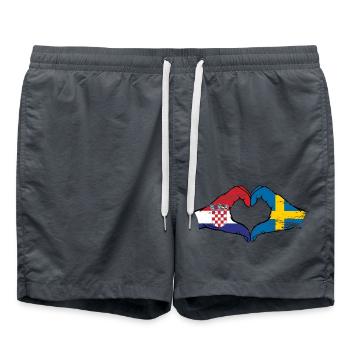 Croatia Sweden flag hands heart shape used - Swim Trunks - anthracite - Front - AI Model Male 185 light (185cm)