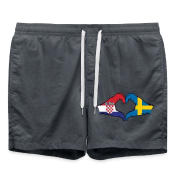 Croatia Sweden Flag Hands Heart Shape - Swim Trunks - anthracite - Front - AI Model Male 185 light (185cm)