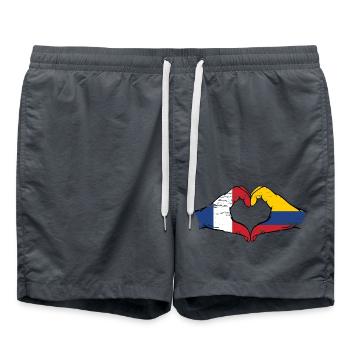 Frankreich Kolumbien Flagge Hände Herzform used - Badeshorts - Anthrazit - Vorne - AI Model Male 185 light (185cm)