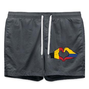 Belgique Colombie Drapeau Mains Coeur Forme Utilisé - Short de bain - charbon - Devant - AI Model Male 185 light (185cm)