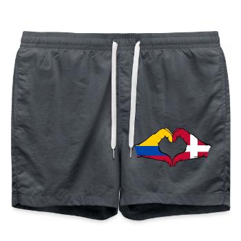 Kolumbien Dänemark Flagge Hände Herzform - Badeshorts - Anthrazit - Vorne - AI Model Male 185 light (185cm)