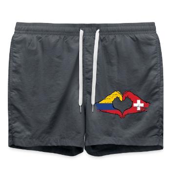Colombie Suisse Drapeau Mains Coeur Forme Utilisé - Short de bain - charbon - Devant - AI Model Male 185 light (185cm)