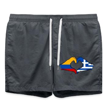 Kolumbien Griechenland Flagge Hände Herzform - Badeshorts - Anthrazit - Vorne - AI Model Male 185 light (185cm)