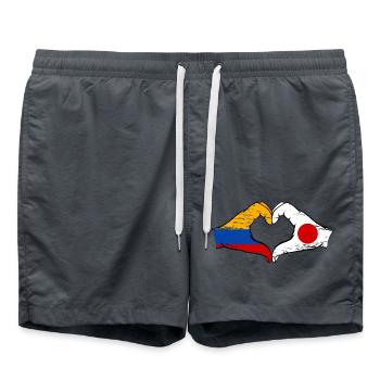Colombia Japan Flag Hands Heart Shape Used - Swim Trunks - anthracite - Front - AI Model Male 185 light (185cm)