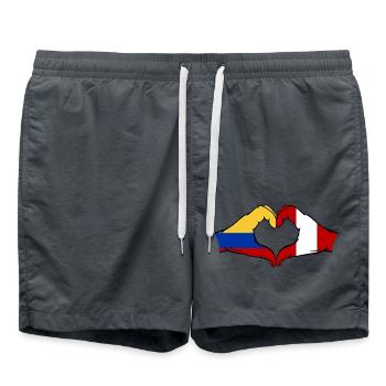 Kolumbien Peru Flagge Hände Herzform - Badeshorts - Anthrazit - Vorne - AI Model Male 185 light (185cm)