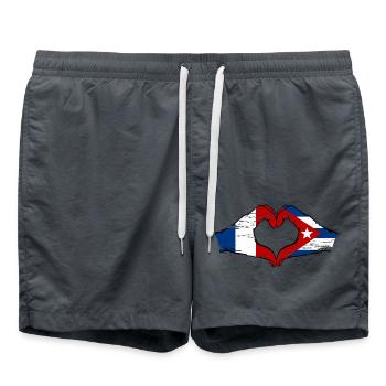 France Cuba Flag Hands Heart Shape Used - Swim Trunks - anthracite - Front - AI Model Male 185 light (185cm)