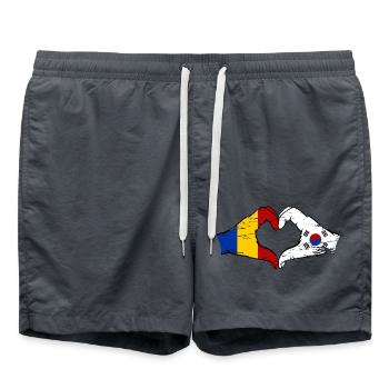 Romania South Korea Flag Hands Heart Shape Used - Swim Trunks - anthracite - Front - AI Model Male 185 light (185cm)