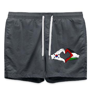 South Korea Palestine Flag Hands Heart Shape Used - Swim Trunks - anthracite - Front - AI Model Male 185 light (185cm)