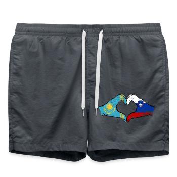 Kazakhstan Slovénie drapeau mains forme de coeur utilisé - Short de bain - charbon - Devant - AI Model Male 185 light (185cm)