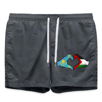 Kazakhstan Palestine drapeau mains forme de coeur utilisé - Short de bain - charbon - Devant - AI Model Male 185 light (185cm)