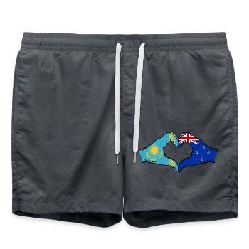 Kazakhstan Nouvelle-Zélande drapeau mains forme coeur - Short de bain - charbon - Devant - AI Model Male 185 light (185cm)