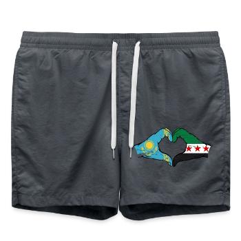 Kazakhstan Syrie Drapeau Mains Coeur Forme Utilisé - Short de bain - charbon - Devant - AI Model Male 185 light (185cm)