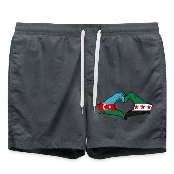 Azerbaïdjan Syrie Drapeau Mains Coeur Forme Utilisé - Short de bain - charbon - Devant - AI Model Male 185 light (185cm)