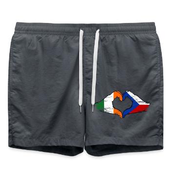 Ireland Czech Republic Flag Hands Heart Shape Used - Swim Trunks - anthracite - Front - AI Model Male 185 light (185cm)