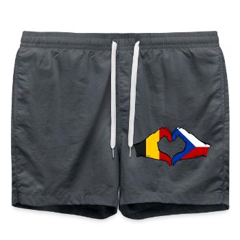 Belgique République tchèque drapeau mains coeur - Short de bain - charbon - Devant - AI Model Male 185 light (185cm)