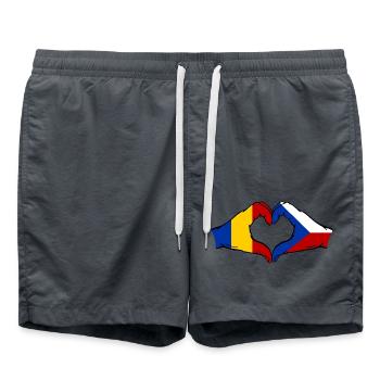 Rumänien Tschechien Flagge Hände Herzform used - Badeshorts - Anthrazit - Vorne - AI Model Male 185 light (185cm)