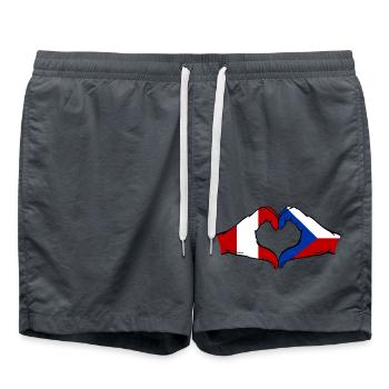 Pérou République tchèque Drapeau Mains Coeur Forme - Short de bain - charbon - Devant - AI Model Male 185 light (185cm)