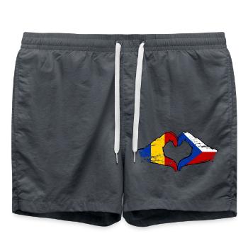 Roumanie République tchèque Drapeau Mains Coeur Forme - Short de bain - charbon - Devant - AI Model Male 185 light (185cm)