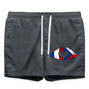 France Czech Republic Flag Hands Heart Shape Used - Swim Trunks - anthracite - Front - AI Model Male 185 light (185cm)