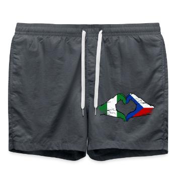 Nigeria Czech Republic Flag Hands Heart Shape Used - Swim Trunks - anthracite - Front - AI Model Male 185 light (185cm)