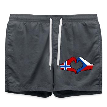 Norwegen Tschechien Flagge Hände Herzform - Badeshorts - Anthrazit - Vorne - AI Model Male 185 light (185cm)