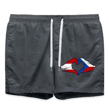 Austria Czech Republic Flag Hands Heart Shape Used - Swim Trunks - anthracite - Front - AI Model Male 185 light (185cm)