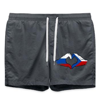 Russia Czech Republic Flag Hands Heart Shape Used - Swim Trunks - anthracite - Front - AI Model Male 185 light (185cm)