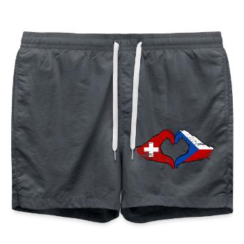 Suisse République tchèque drapeau mains coeur utilisé - Short de bain - charbon - Devant - AI Model Male 185 light (185cm)